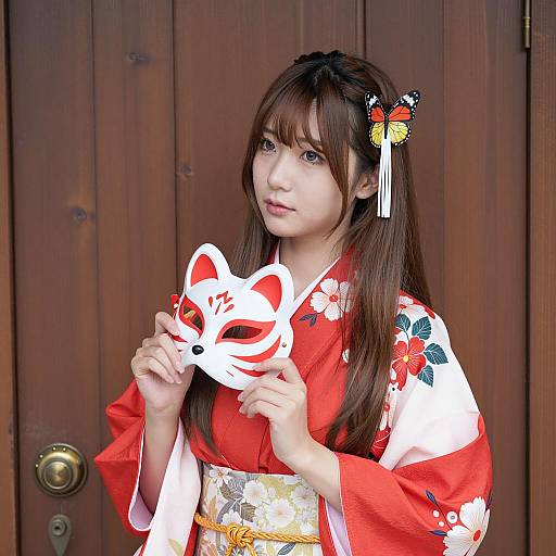 Elegant Asian Woman in Floral Kimono