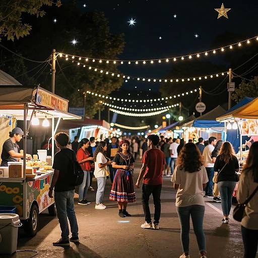 Lively Street Festival Under Twinkling Lights