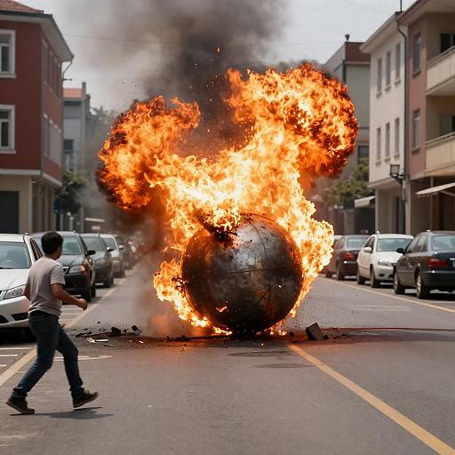 Fiery Sphere Explosion on City Street