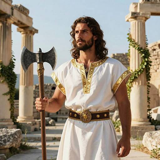 Handsome Warrior in Ancient Mediterranean Ruins