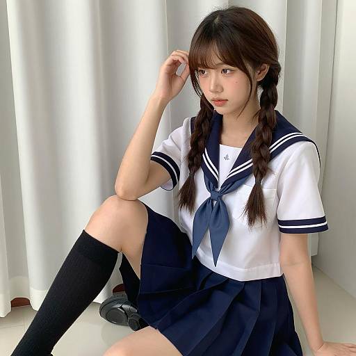 Young Asian Woman in Sailor School Uniform