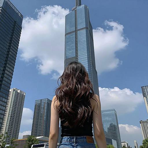 Woman Viewing Modern Skyscraper