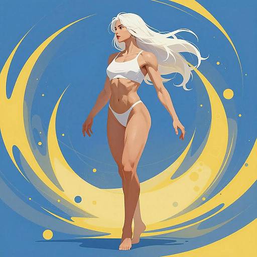 Stylized Woman with White Hair in Abstract Swirls