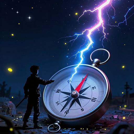 Compass with Lightning and Fireflies at Night