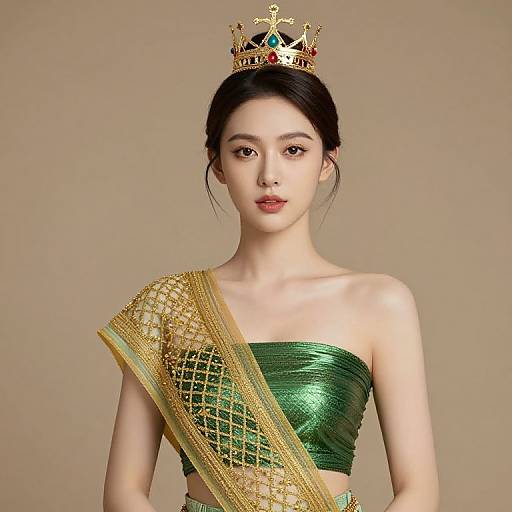 Regal Woman in Green and Gold
