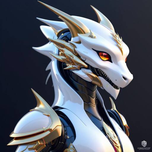 Futuristic White and Gold Robotic Dragon