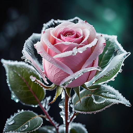 Pink Rose Encased in Transparent Ice