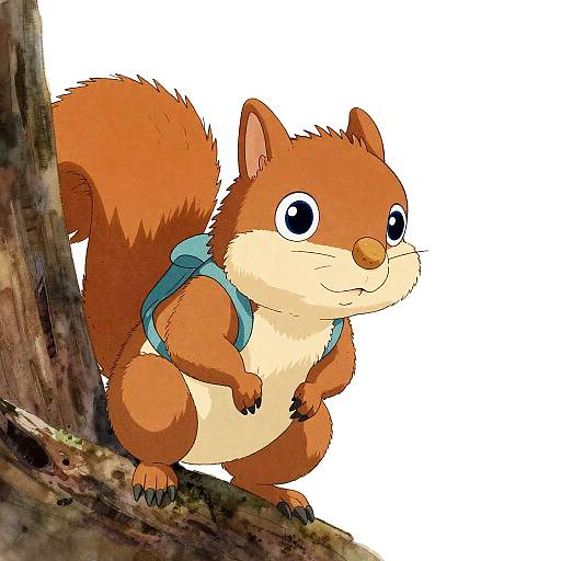 Playful Ghibli-Inspired Watercolor Squirrel Climber