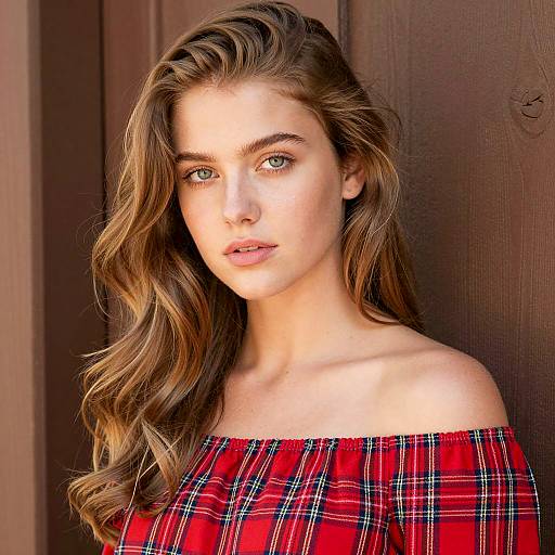 Portrait of a Young Woman in Plaid