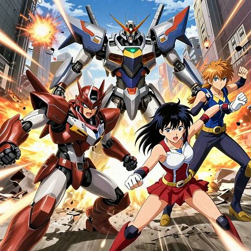 Dynamic Anime Mecha Battle Scenes