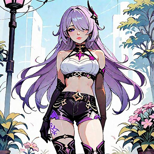 Purple-Haired Anime Girl Outdoors