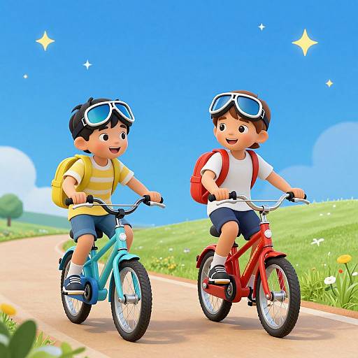 Whimsical Kids Biking Under Starry Sky