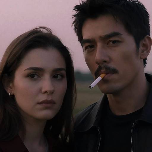 Serious Couple Close-Up with Cigarette