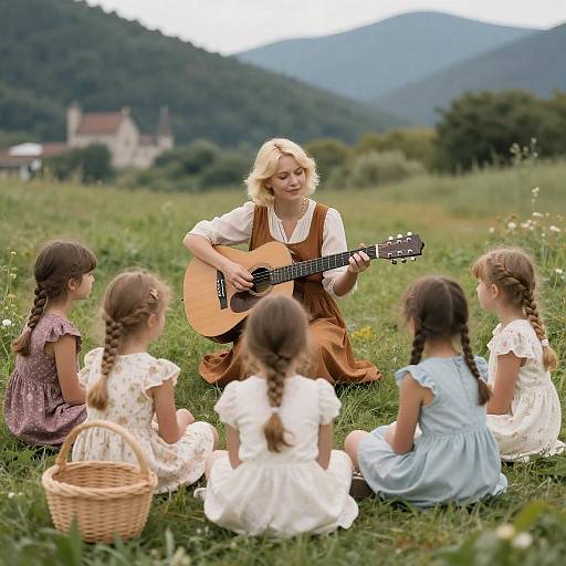 Blonde Guitarist Surrounded by Young Girls