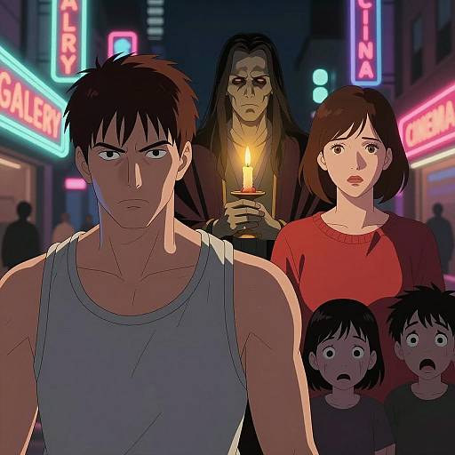 Intense Horror Scene with Eerie Characters