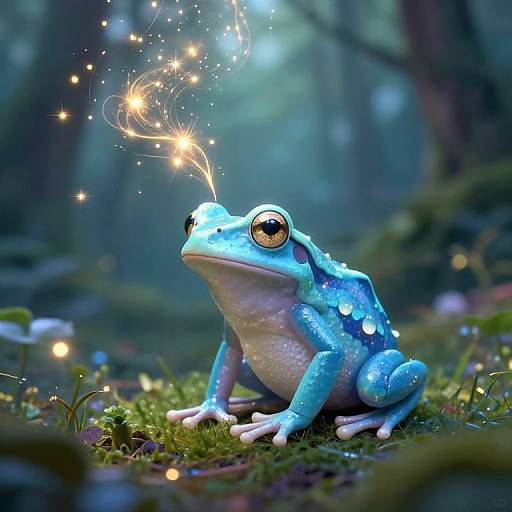 Luminous Magical Frog in Dreamlike Forest