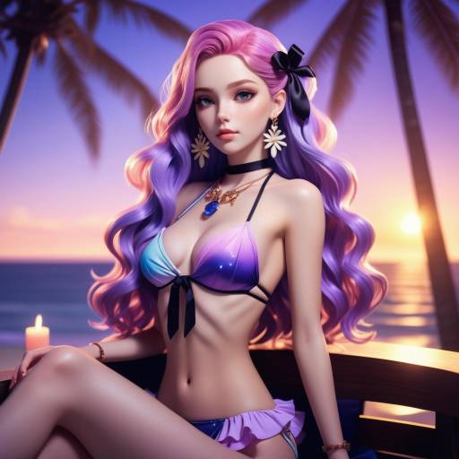 Anime Girl at Sunset Beach Lounge Anime Girl at Sunset Beach Lounge