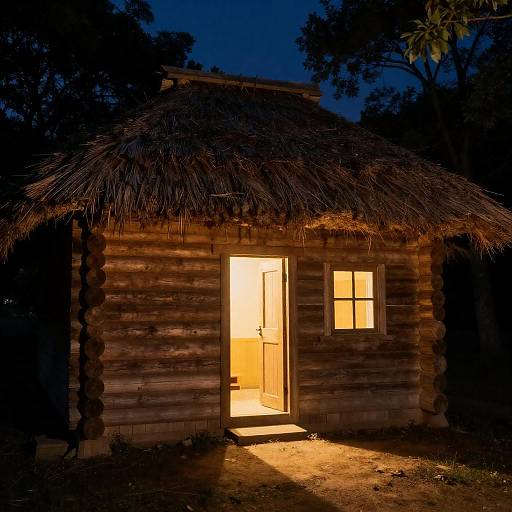 Rustic Wooden Cabin at Night