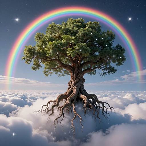 Majestic Gravity-Defying Tree in Clouds