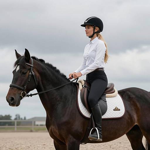 Elegant Equestrian Portrait Under Cloudy Sky