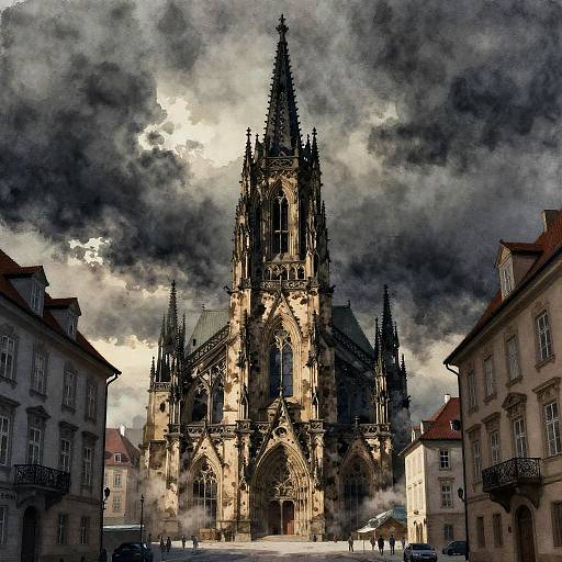 Neo-Gothic Spire in Ruined Prague