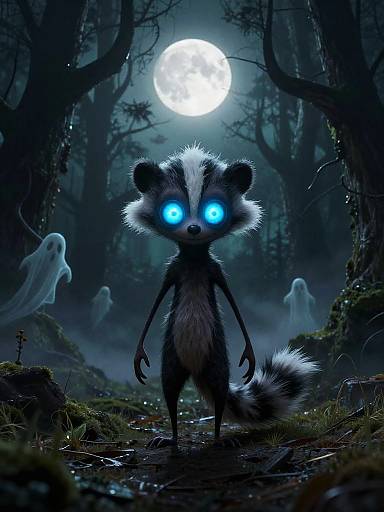 Spooky Stylized Skunk in Gothic Forest