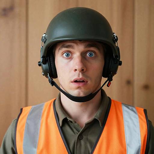 Startled Man in Military Gear Portrait