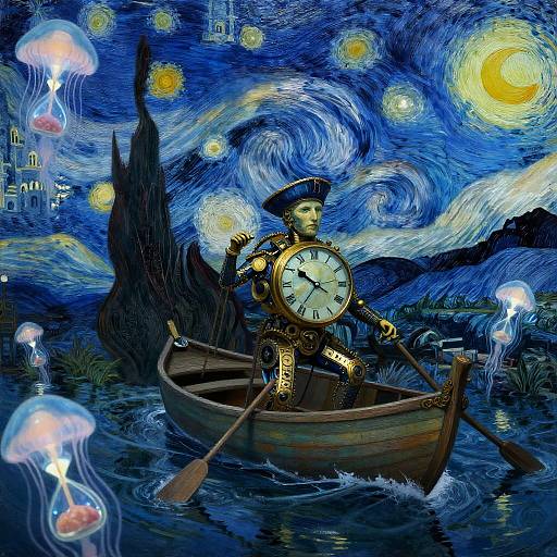 Clockwork Sea Captain Under Moonlight