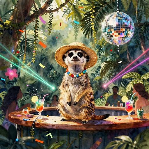 Cheerful Meerkat in Jungle Bar