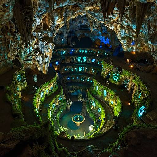 HDR Wide-Angle Bioluminescent Cave Sanctuary