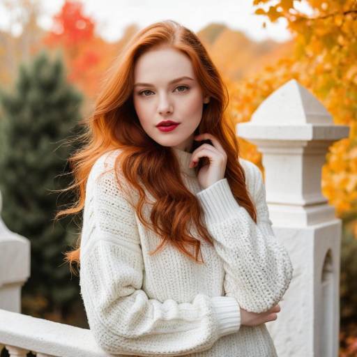 Red Haired Woman in White Sweater Autumn Portrait