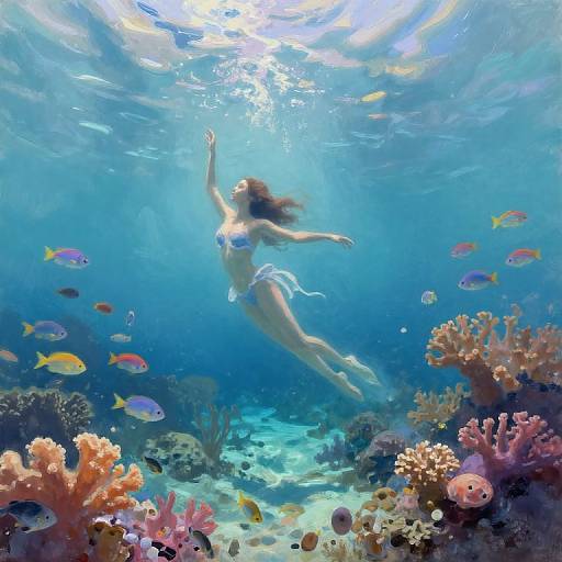 Impressionistic Underwater Sea Nymph Scene