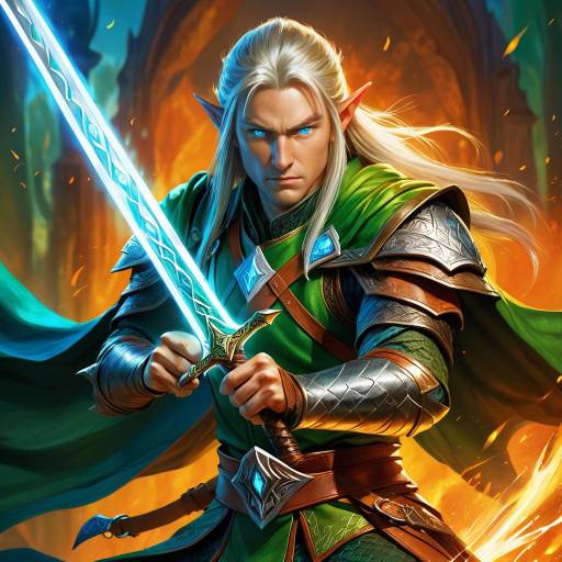 Heroic Warrior in Fiery Fantasy Scene
