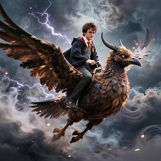 Harry Potter Riding Hippogriff in Storm