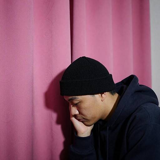 Man in Black Beanie Leaning Against Wall