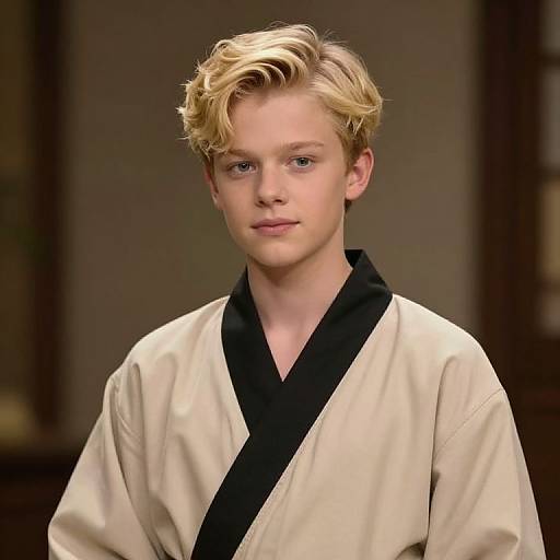 Blonde Boy in Beige Robe