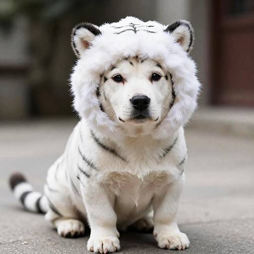 White Tiger Dog Costume with Furry Hat