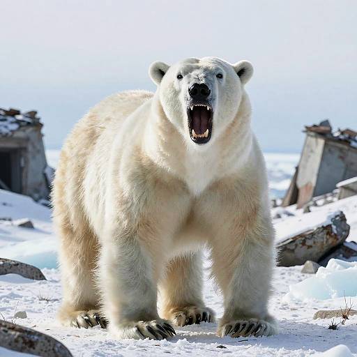 Roaring Muscular Polar Bear Portrait