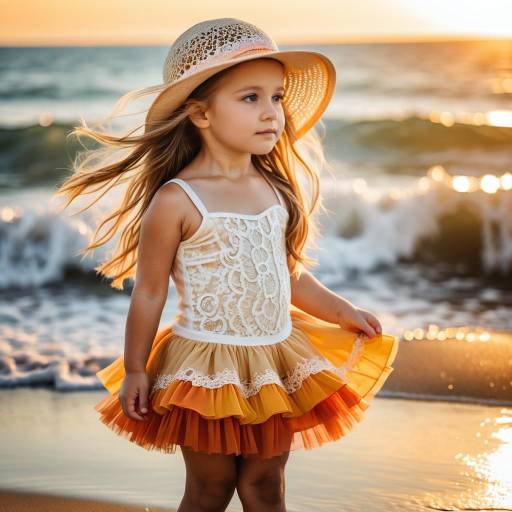 Toddler Girl in Tutu Dress by Ocean Sunset