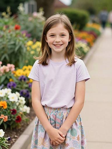 Playful Freckled Girl in Flower Garden