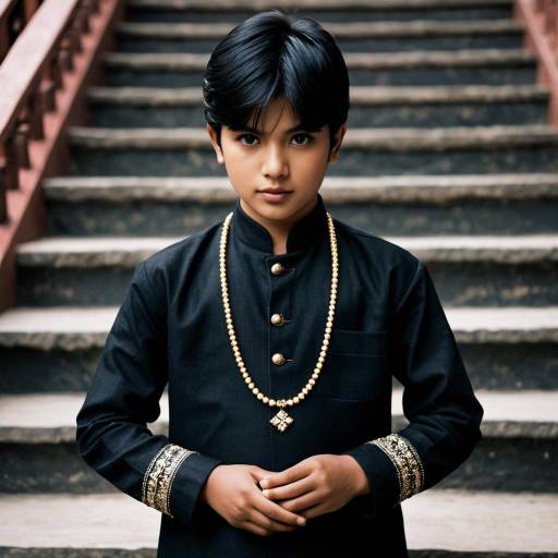 Boy in Black Indo-Western Dress with Jewelry