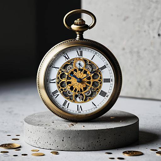 Antique Brass Pocket Watch on Concrete Pedestal