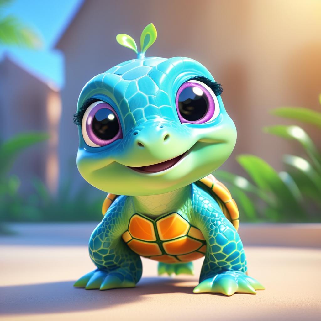 Adorable Pixar-Style Baby Turtle Illustration