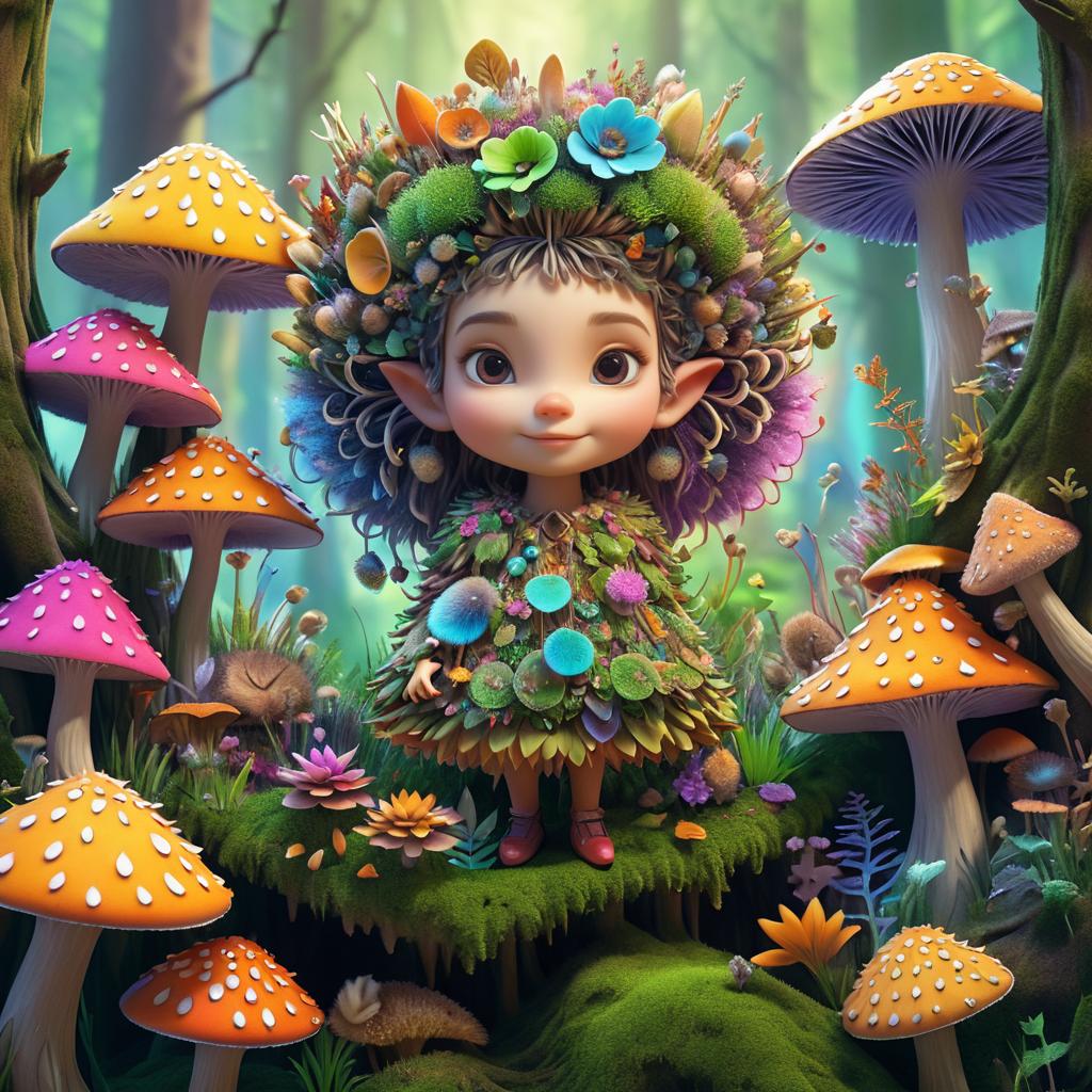 Whimsical Hedgehog Girl in Fungi Wonderland