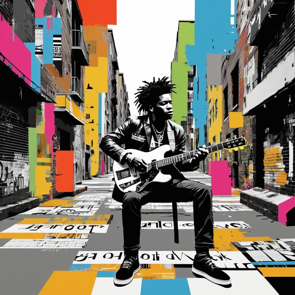 Vibrant Urban Guitarist Inspired by Basquiat