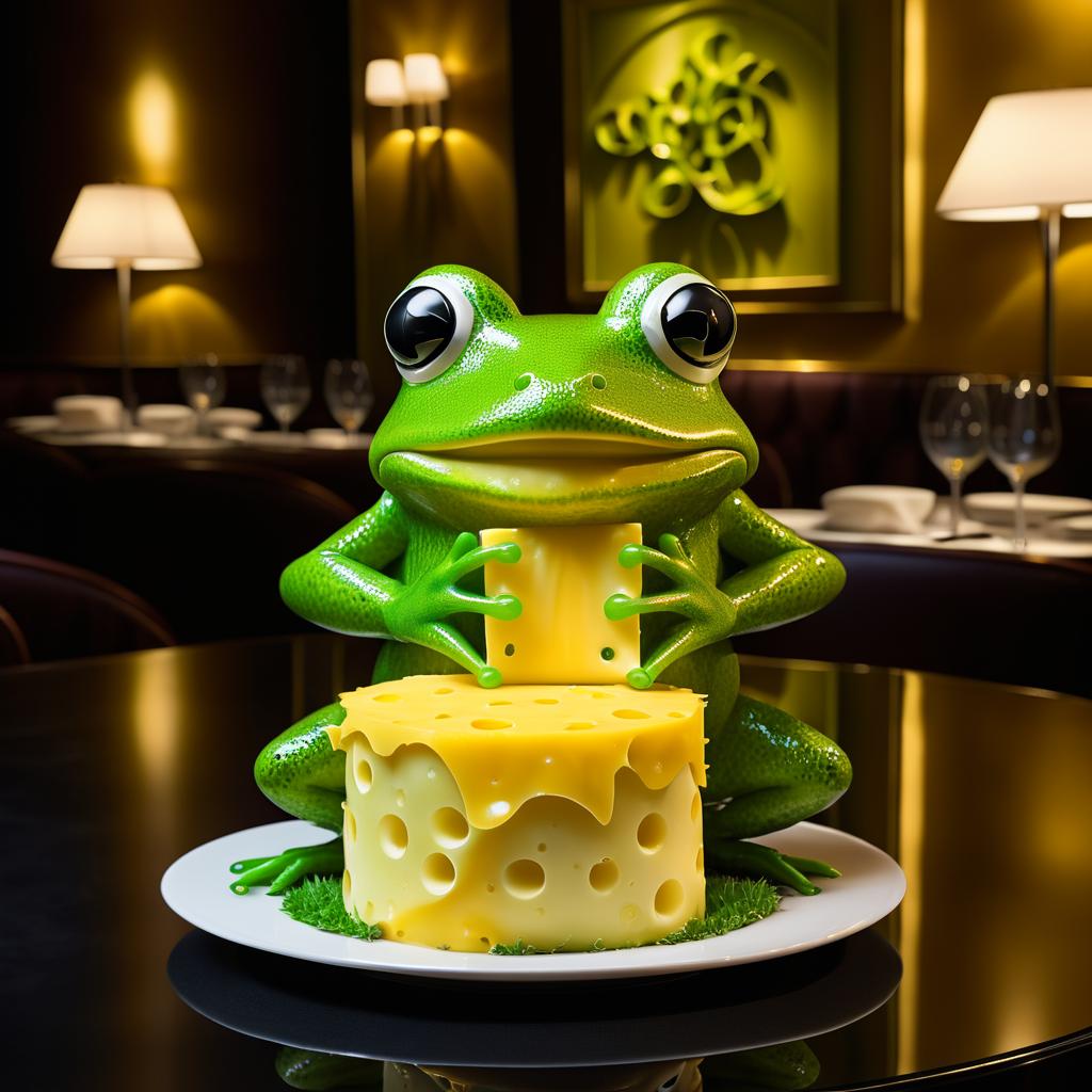 Surreal Cheese Frog Sculpture in Luxe Setting