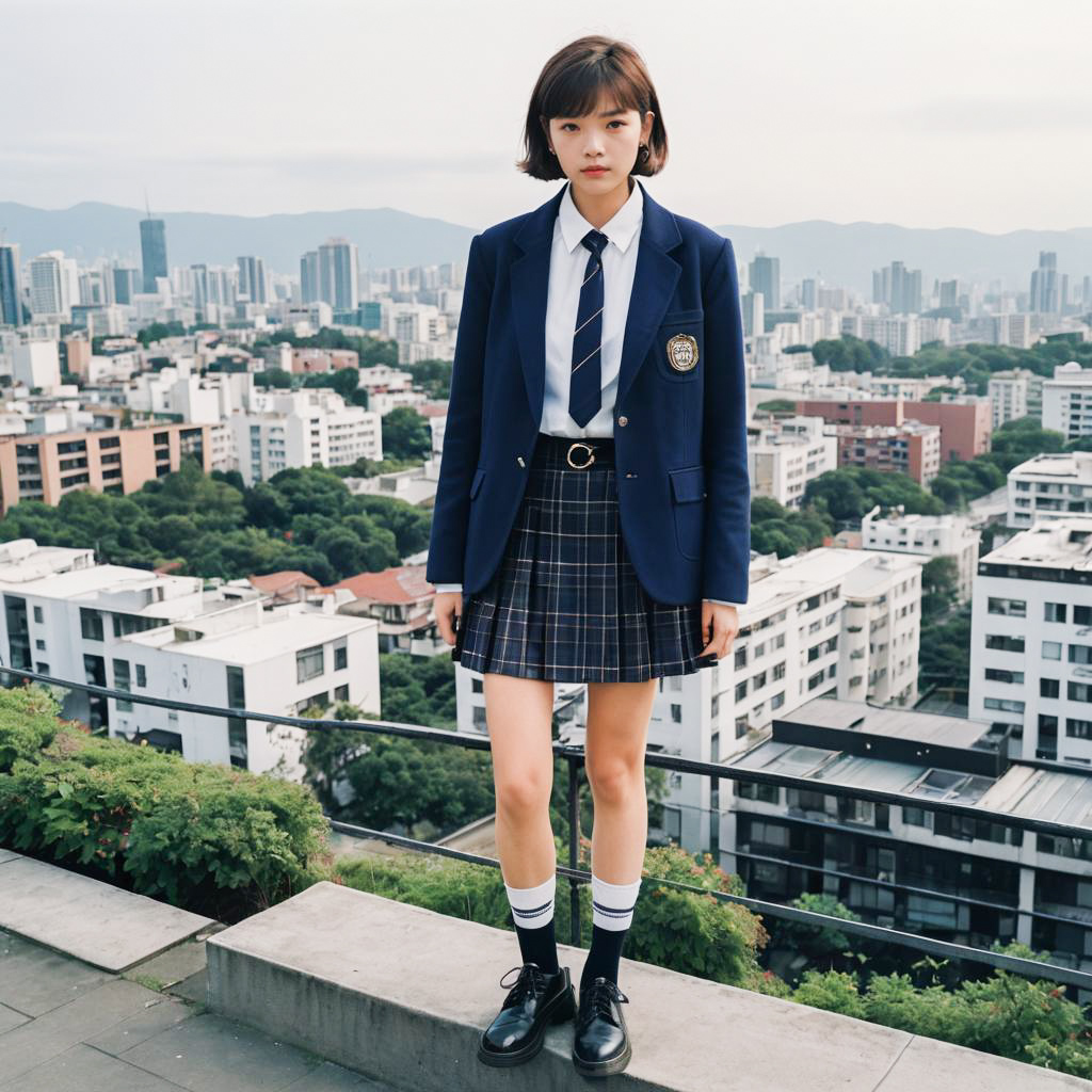 Rebellious High School Style on Rooftop