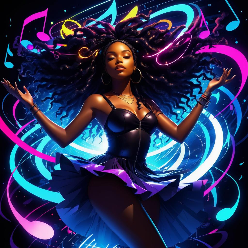 Fierce Black Girl in Musical Fantasy