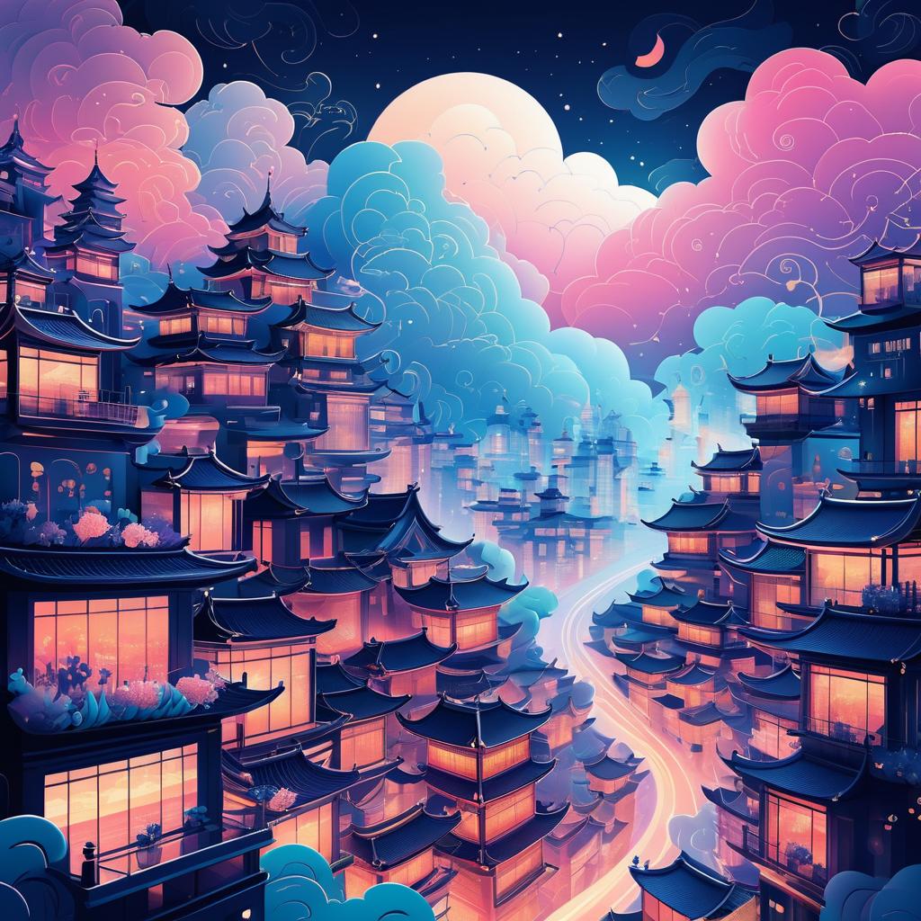 Dreamlike City of Clouds Illustration