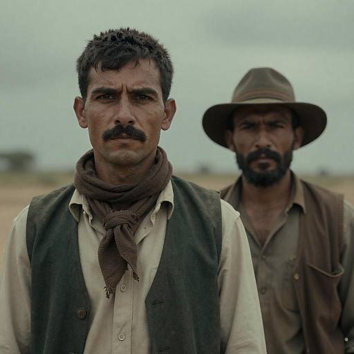 Two Rugged Men in Dusty Landscape